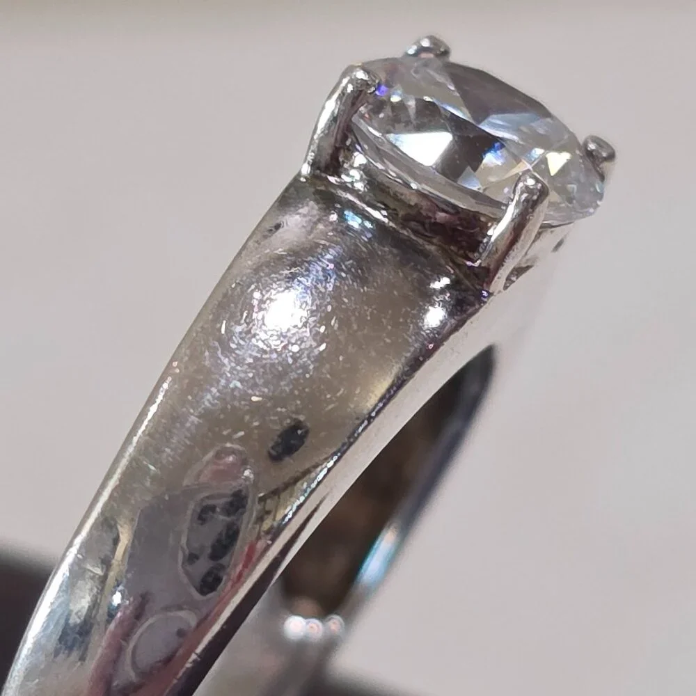 Vintage MCM Round Solitaire Sterling Silver Solitaire 925 GSJ Ring SZ 7